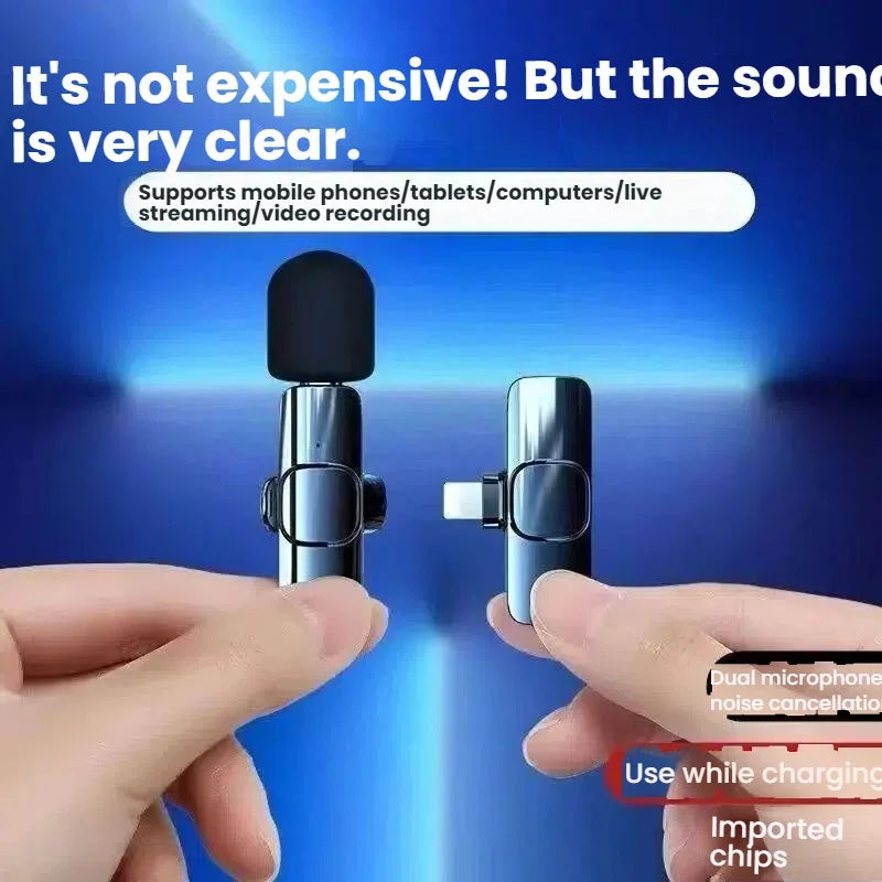 Black and silver wireless lavalier microphone k9 portable with usb-c charging port for android live broadcast and recording