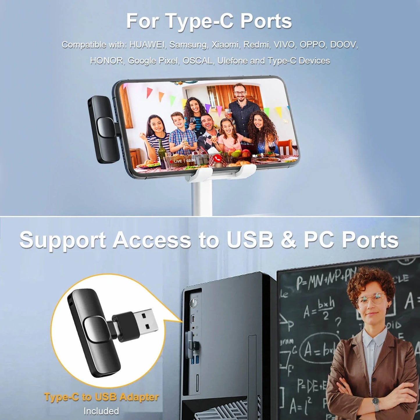 Black type-c to usb adapter with sleek compact design for wireless lavalier microphone portable audio video recording mini use