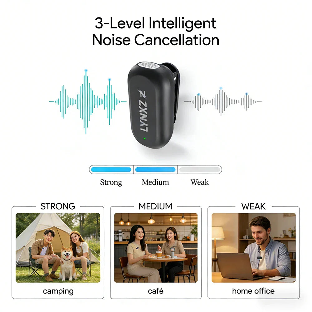 Black lynxz clip-on wireless mini magnetic lavalier microphone with 3-level noise cancellation for video recording interview