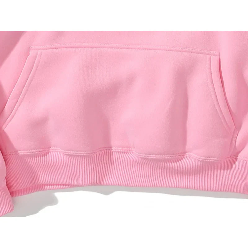 Pink cotton hoodie with front pocket and ribbed hem featuring youth tropical flower print for daily street wear