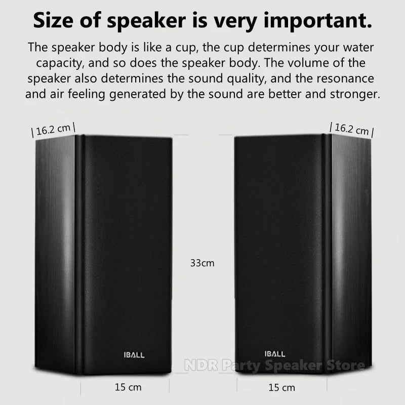 Black rectangular iball wooden passive bookshelf hifi speaker with matte finish and precise dimensional markings for professional home theater
