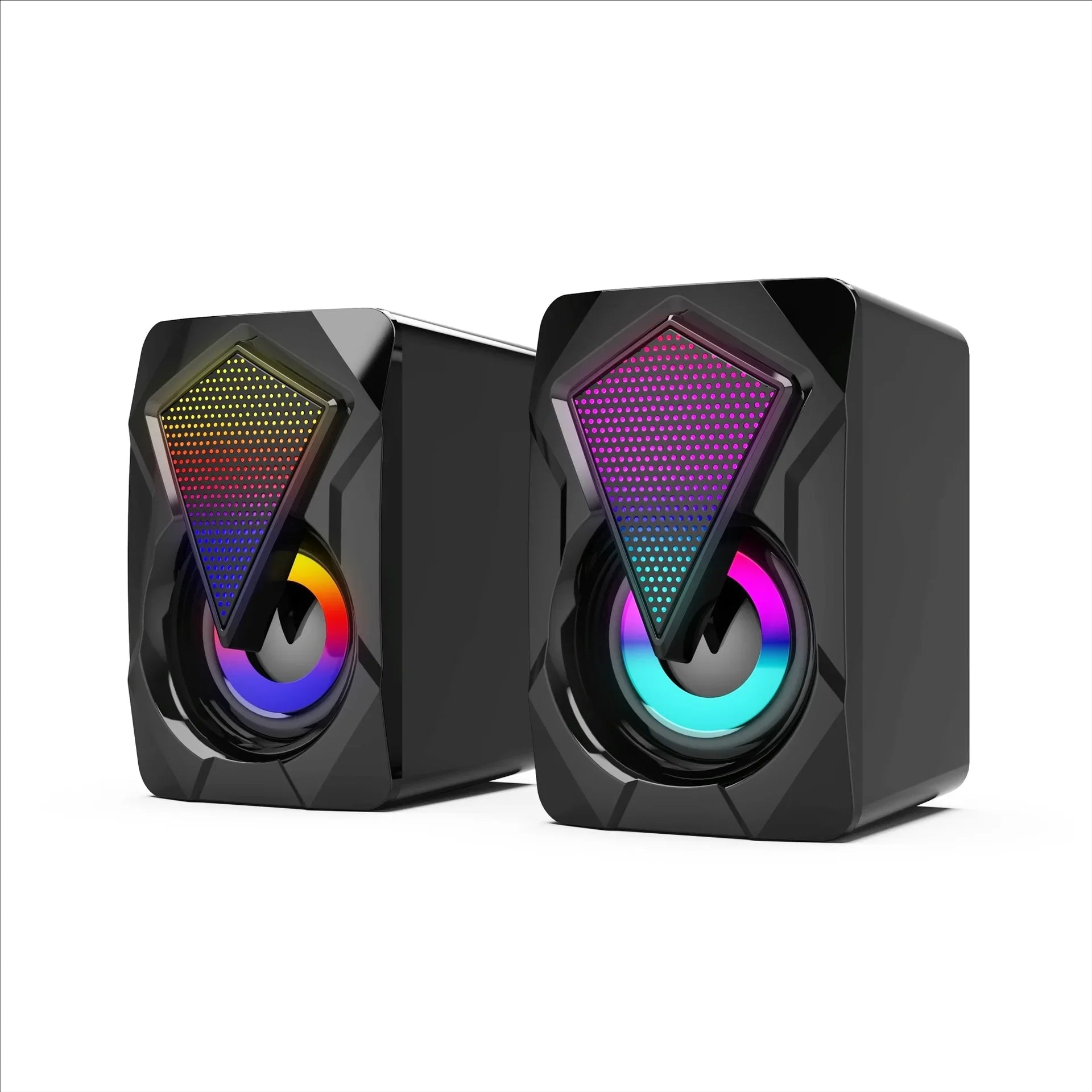 New x2 black gaming speakers with vibrant rgb lighting and sleek design featuring digital power amplifier for multimedia use
