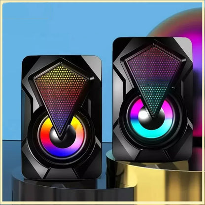 New x2 black gaming speakers with diamond grille and rgb lighting featuring digital power amplifier for desktop use