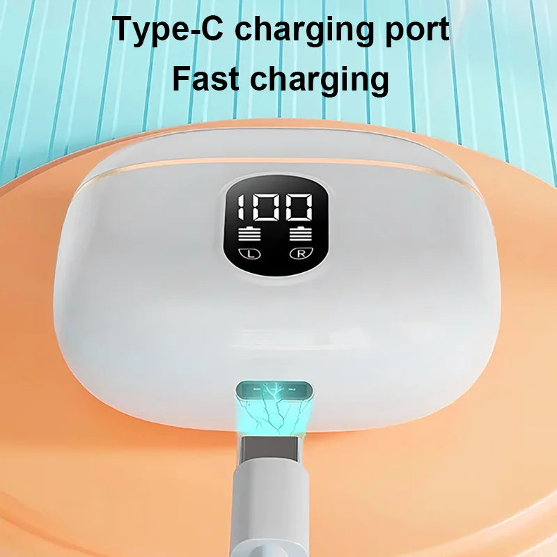 White newest bluetooth earphone pro4-plus wireless headphone hifi charging case with digital display and type-c port
