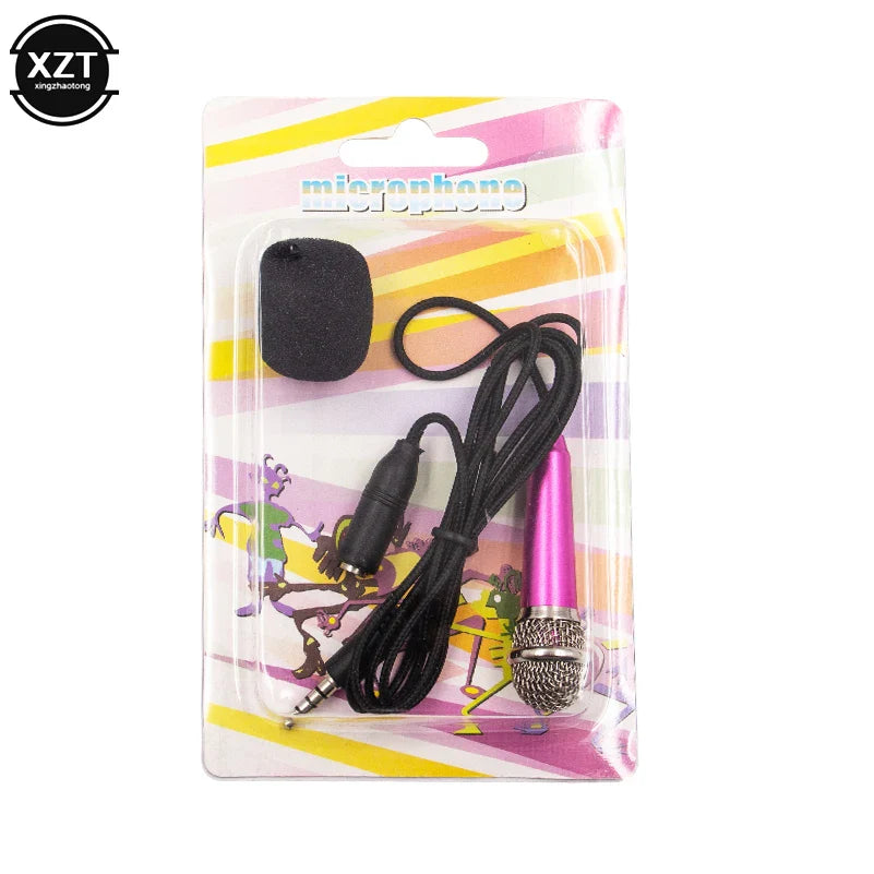 Newest mini jack studio lavalier professional pink handheld microphone with silver mesh grille in clear plastic packaging