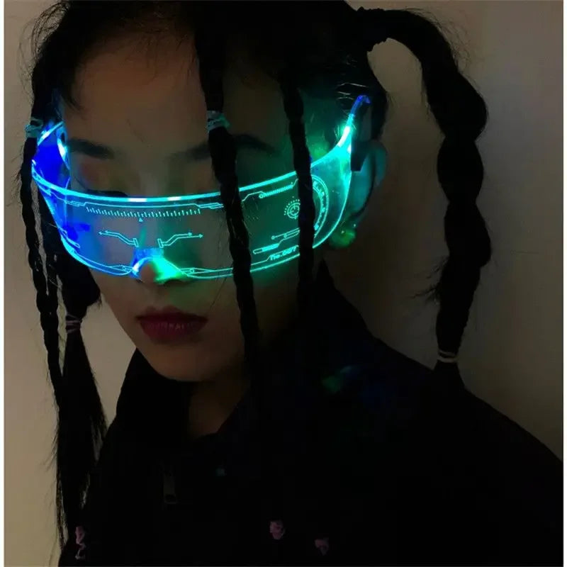 Newly upgraded seven color luminous glasses birthday translucent blue and green led visor for parties bars music festivals