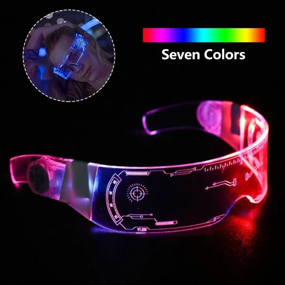 Newly upgraded seven color luminous glasses birthday with neon-lit transparent visor for parties bars music festivals and sci-fi