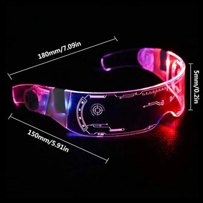 A sleek transparent led visor with glowing pink and blue circuitry patterns for luminous glasses birthday parties bars music