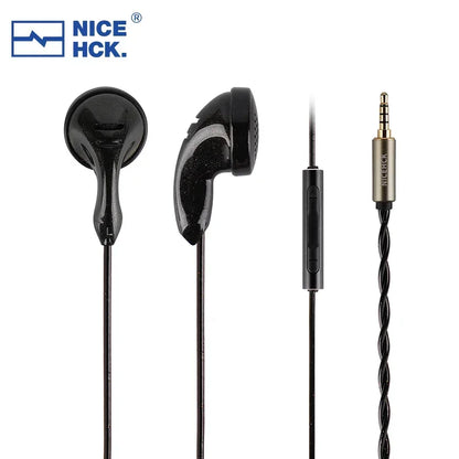 Black wired flat earbud nicehck b80 with topologybio diaphragm dynamic and gold 3.5mm jack for hifi audio listening