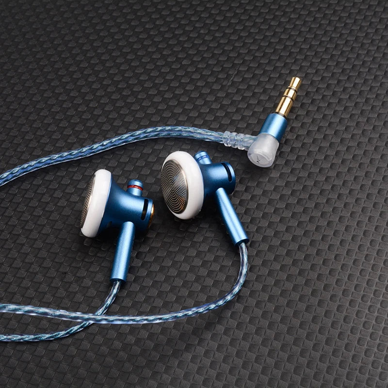 Blue eb2s pro in-ear headphones with white accents and braided cable featuring dynamic microphone earphone for meeting game iem