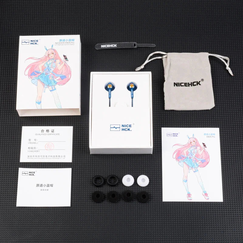 Blue eb2s pro metal headset with gold accents featuring a dynamic microphone earphone for meeting game iem use