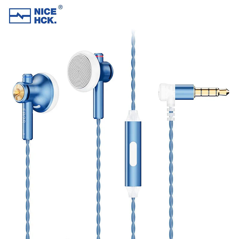 Blue metallic nicehck eb2s pro dynamic microphone earphone with twisted cable and gold 3.5mm jack for meeting game iem