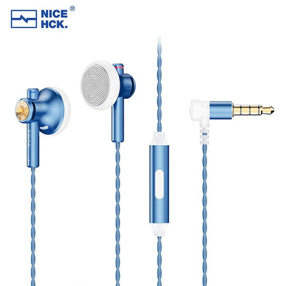 Blue metallic nicehck eb2s pro dynamic microphone earphone with twisted cable and gold 3.5mm jack for meeting game iem