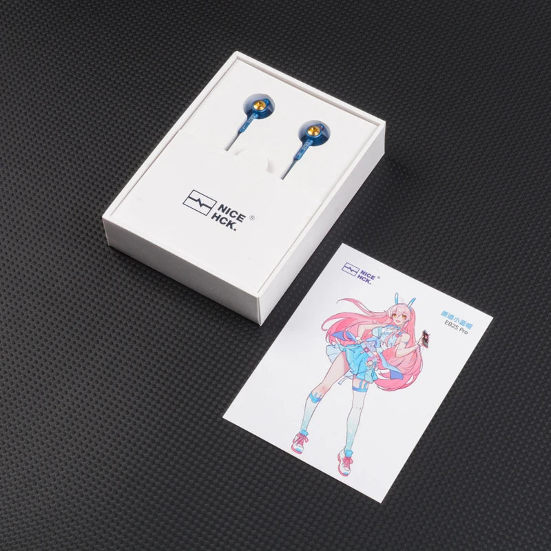 Blue nicehck eb2s pro in-ear wired earphones with gold accents and mic featuring 15.4mm lcp diaphragm for hifi audio