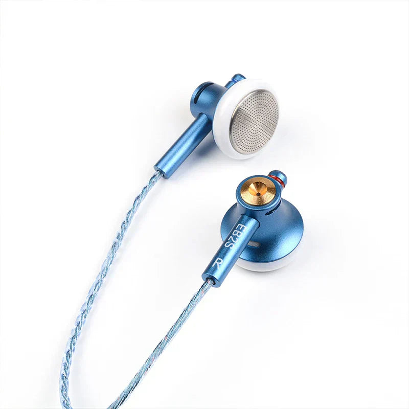 Blue metallic nicehck eb2s pro iem with 4.4mm plug, braided cable, gold accents, and 4mm lcp diaphragm for dynamic music vocal
