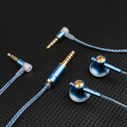 Blue metallic nicehck eb2s pro in-ear headphones with gold connectors and transparent braided cables with mic for hifi audio