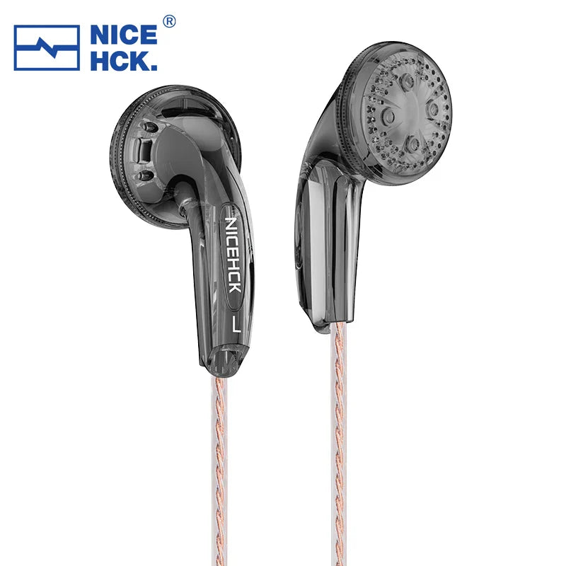Transparent gray nicehck yd30 in-ear headphones with braided copper cables and dynamic hd microphone for gaming meeting vido
