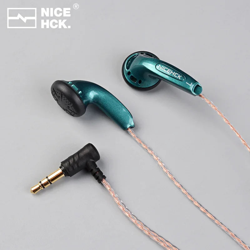 Teal metallic nicehck yd30 wired earbud with 15.4mm dynamic hd microphone for gaming meeting vido use