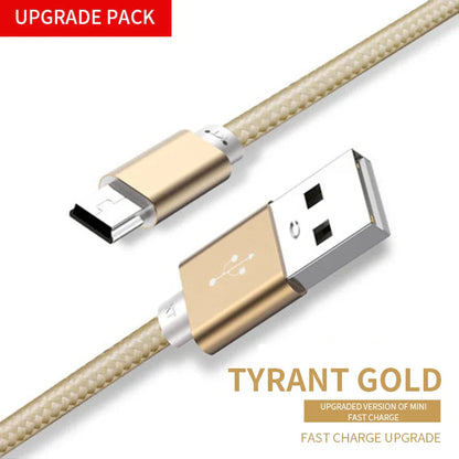 Gold-colored nnbili mini usb braided cable with metallic finish and engraved charging symbol for player car dvr gps devices