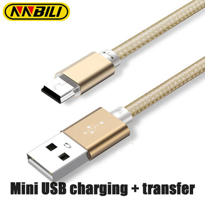 Gold-colored braided anbili nnbili mini usb cable with usb a connector for player car dvr gps devices and digital cameras