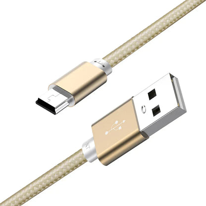 Gold-colored braided nnbili mini usb cable with micro usb and standard usb connectors for player car dvr and car dvr gps
