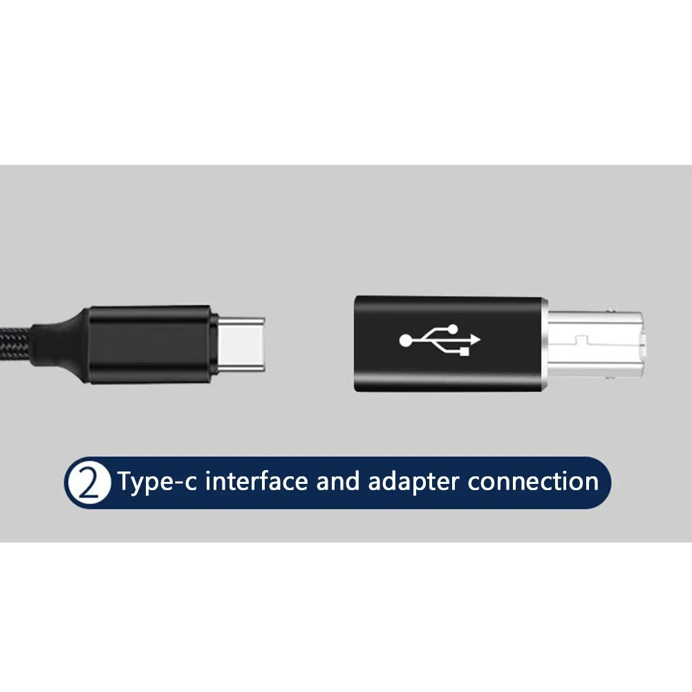 Black usb b male to usb type c female adapter with white iconography for scanner printer converter and midi controller keyboard