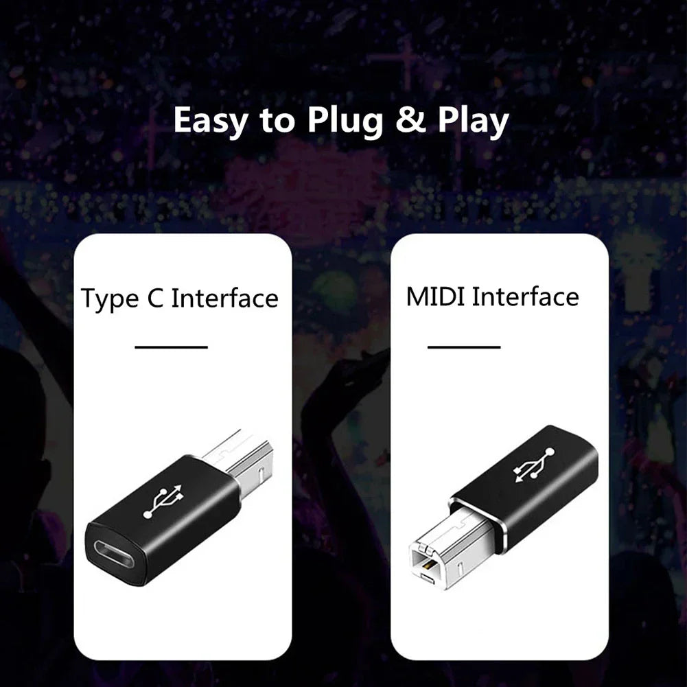 Black usb b male to usb type c female adapter with silver connectors for scanner printer converter and midi controller keyboard
