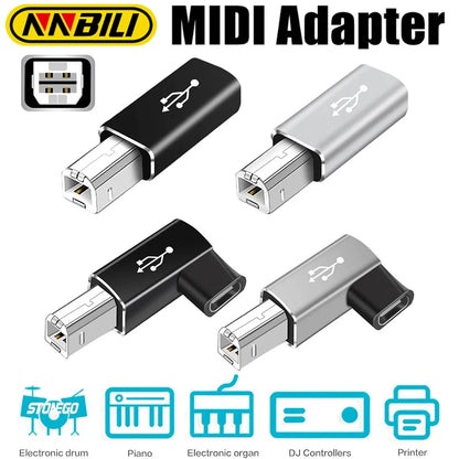 Black and silver nnbili usb b male to usb type c female adapter with metallic finish for scanner printer converter and midi controller keyboard