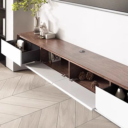 Modern tv stand with a wood grain top white drawers and open shelving design minimalist glamour drawers storage meuble