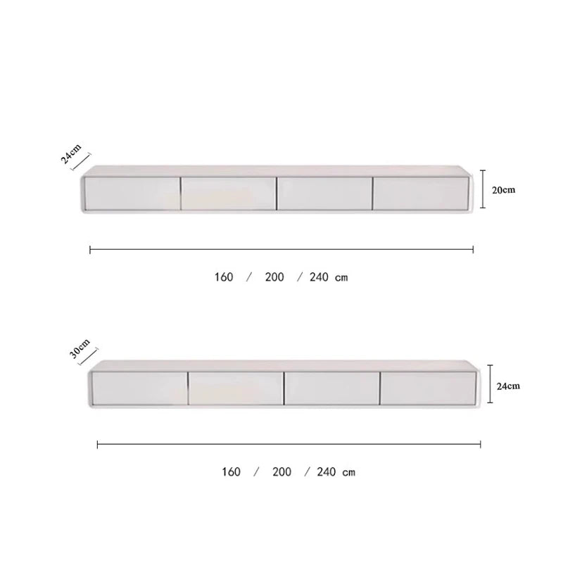 Modern tv stand white floating console with four drawers storage meuble design minimalist glamour available in three lengths