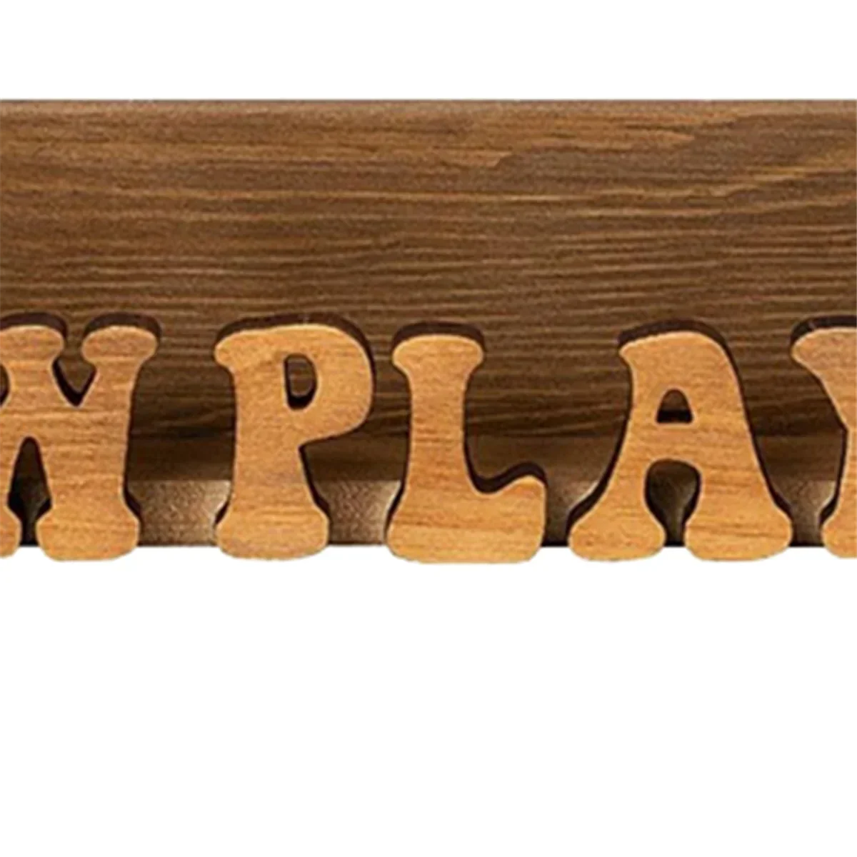 Wooden play letter block set with natural grain finish displayed next to solid wood album record stand display for vinyl storage