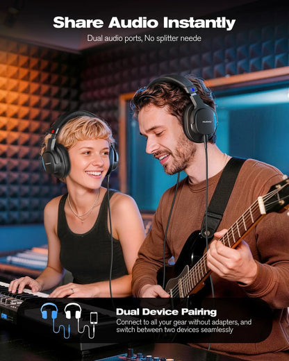 Black nubwo hd01 professional studio monitor headphones with sleek design and dual audio ports for audio mixing recording