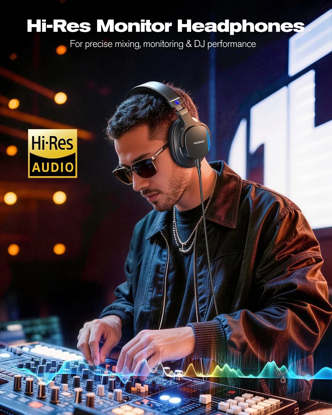 Black nubwo hd01 professional studio monitor over-ear headphones with huawei logo for audio mixing recording use