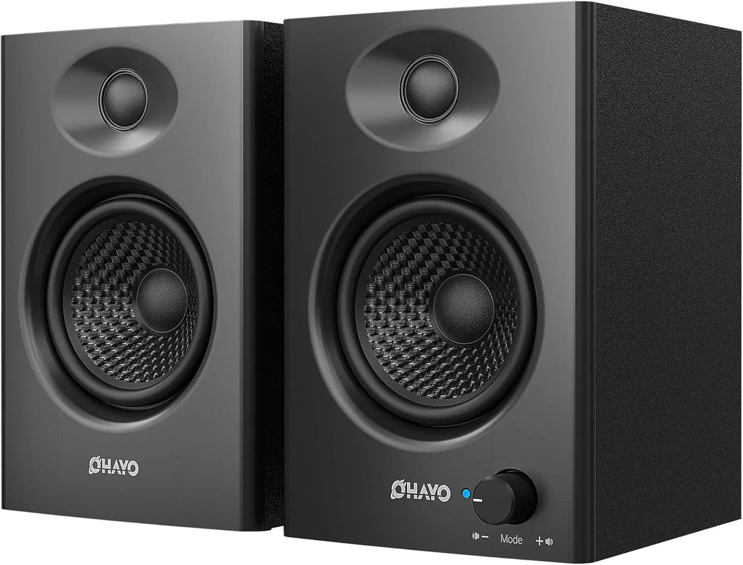 Black ohayo 60w computer speakers with active bluetooth 5.3, premium mdf wooden cabinet, textured grille cloth