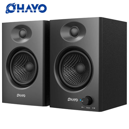 Black ohayo 60w computer studio monitor speakers with active bluetooth 5.3, premium mdf wooden matte finish, and mode control knob