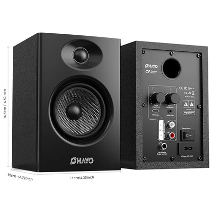 Black ohayo 60w computer speakers with textured premium mdf wooden finish and active bluetooth 5.3 dual drivers