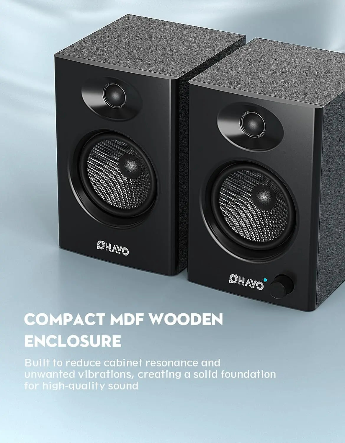 Black ohayo 60w computer speakers with premium mdf wooden compact studio monitors featuring active bluetooth 5.3