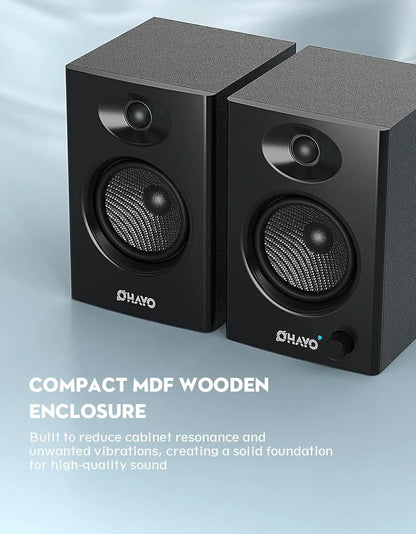 Black ohayo 60w computer speakers with premium mdf wooden compact studio monitors featuring active bluetooth 5.3