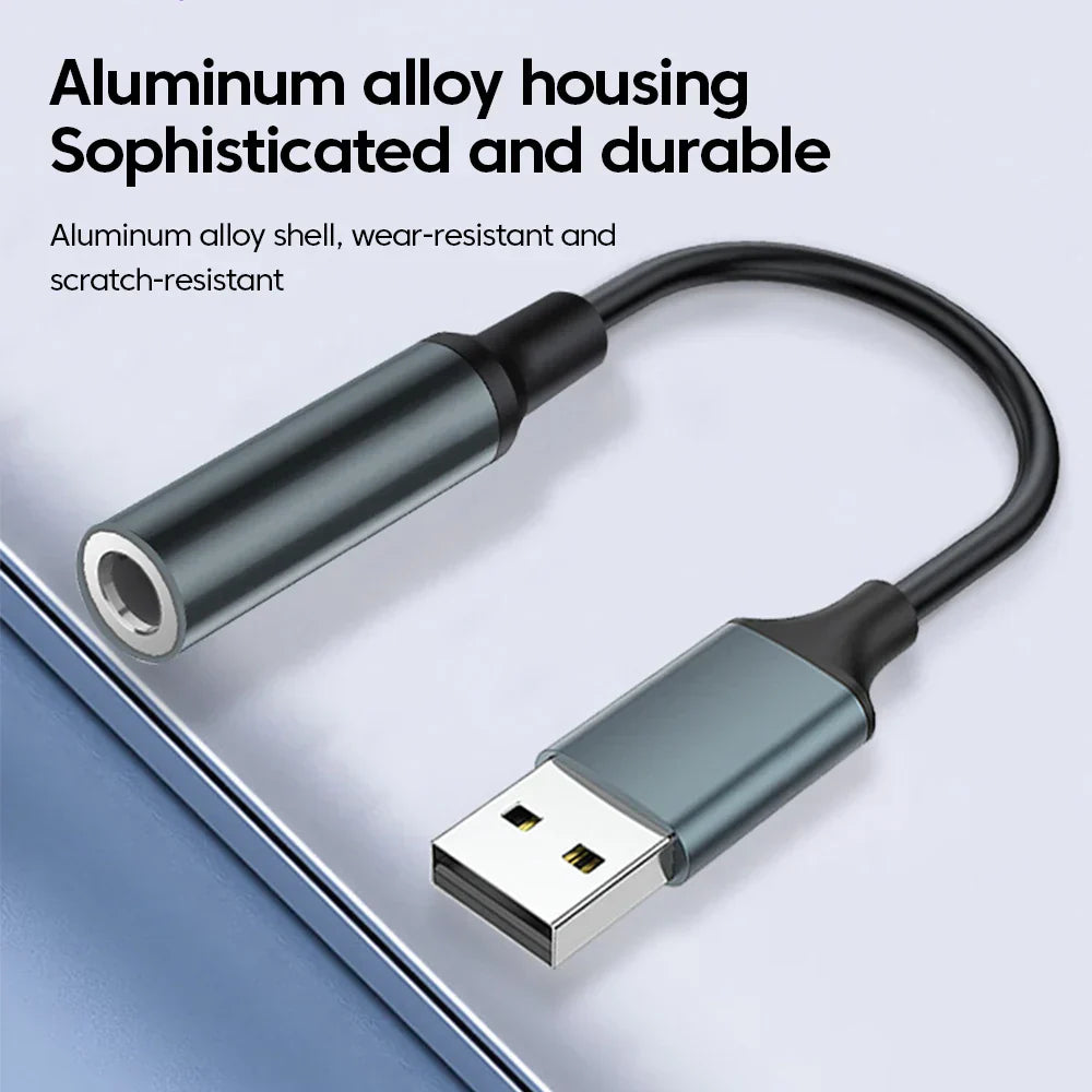 Durable aluminum alloy olaf usb to 3.5mm audio jack adapter in matte gray with black cable for headset microphone usb use