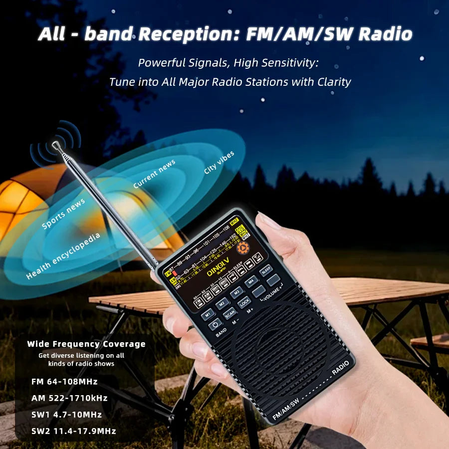 Black handheld old-fashioned mechanical fm radio with portable design extended antenna and digital display for precise tuning
