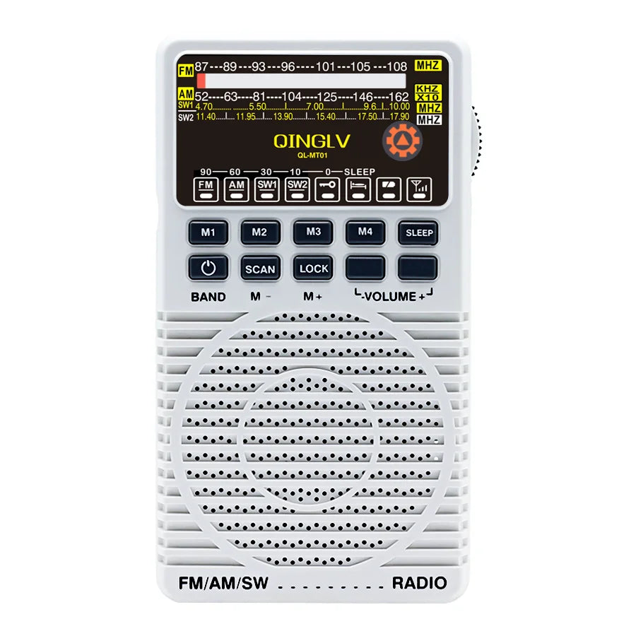 White plastic old-fashioned mechanical fm radio with portable design and digital display for precise tuning