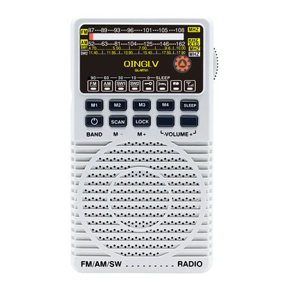 White plastic old-fashioned mechanical fm radio with portable design and digital display for precise tuning