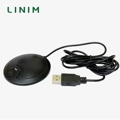 Black linim usb voice microphone with perforated grille and compact design for laptop youtube recording and conference streaming meeting