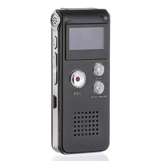 Black and silver digital recording pen intelligent with small screen and circular record button for lawyer conference recording