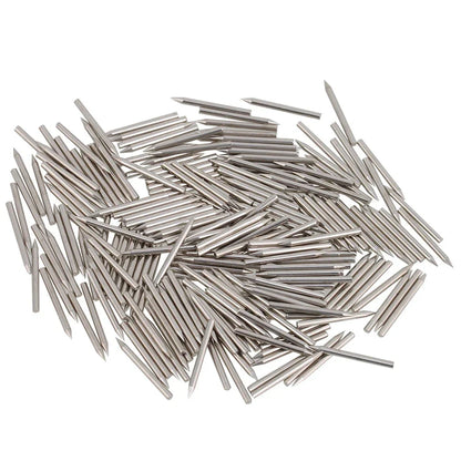 A pile of silver stainless steel cnc router bits with sharp tips for piano repair action center pins replacement