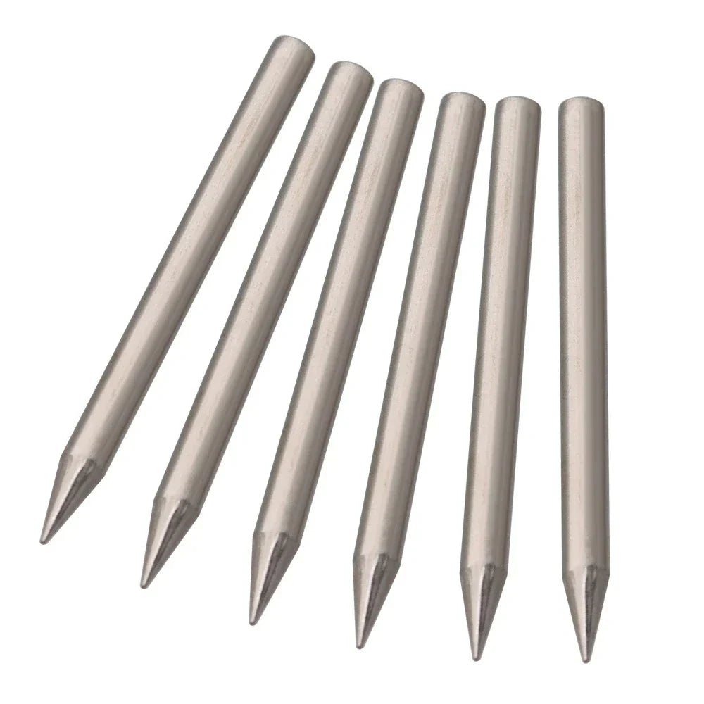 One set of six silver stainless steel piano repair action center pins replacement with sharp polished tips