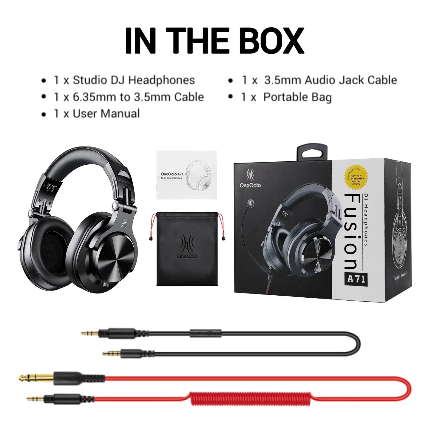 Black oneodio a71 professional studio dj headphones with metallic silver accents and microphone stereo headphone for monitoring
