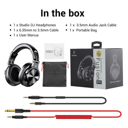 Oneodio A71 wired black over ear studio DJ monitor headphones with metallic silver accents for balanced sound and maximum comfort