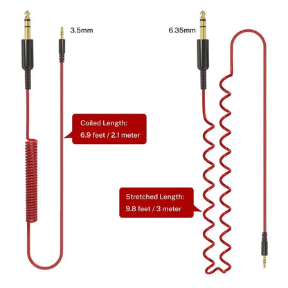Red coiled oneodio audio cables 6.3mm to 3.5mm aux cable with gold connectors for studio dj headphone guitar music player