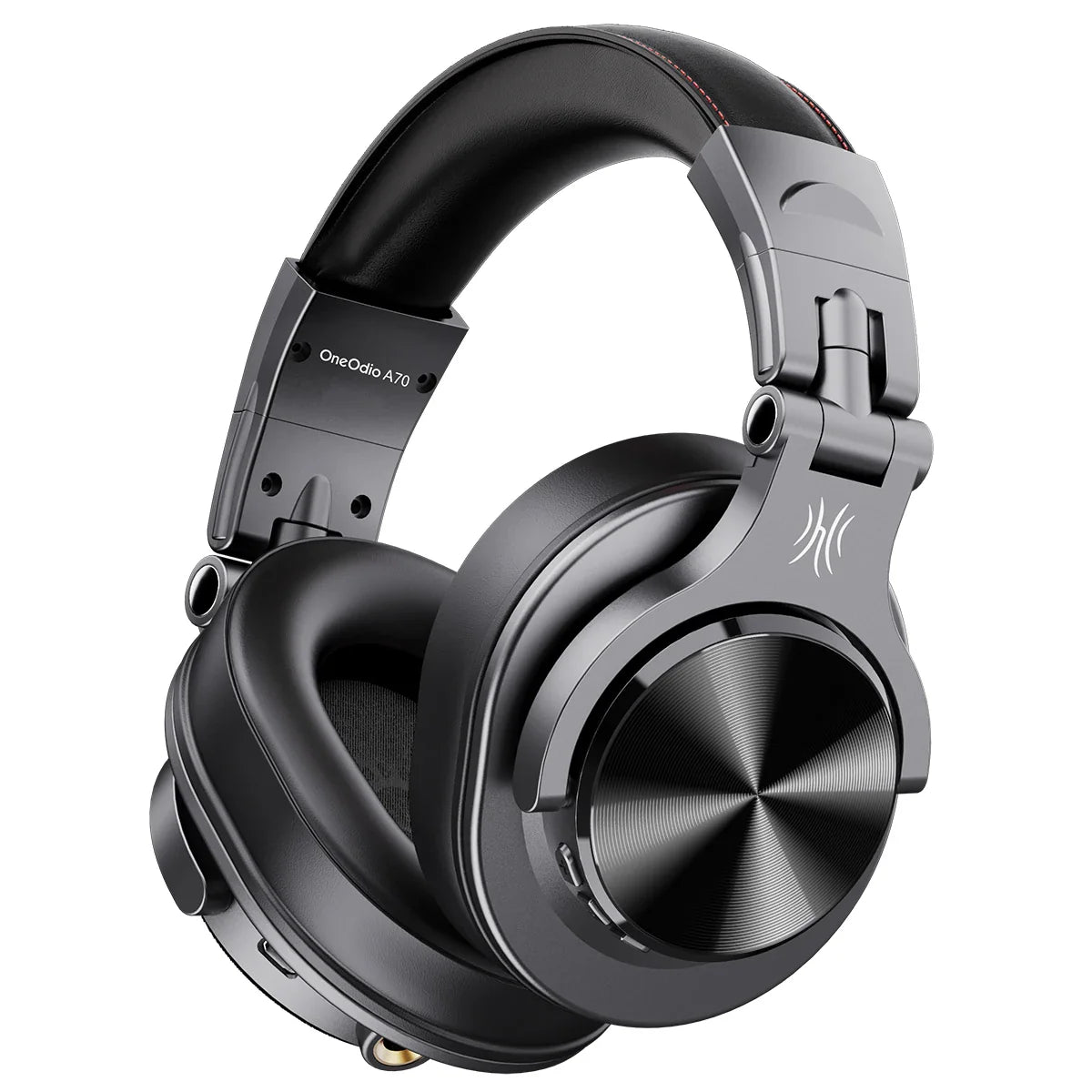 Black oneodio fusion a70 bluetooth over-ear headphones with sleek metallic finish and padded headband for studio use